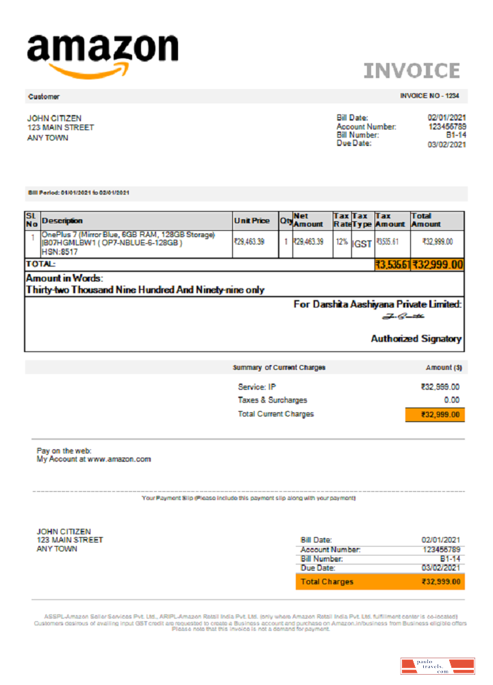 USA Amazon invoice PSD template